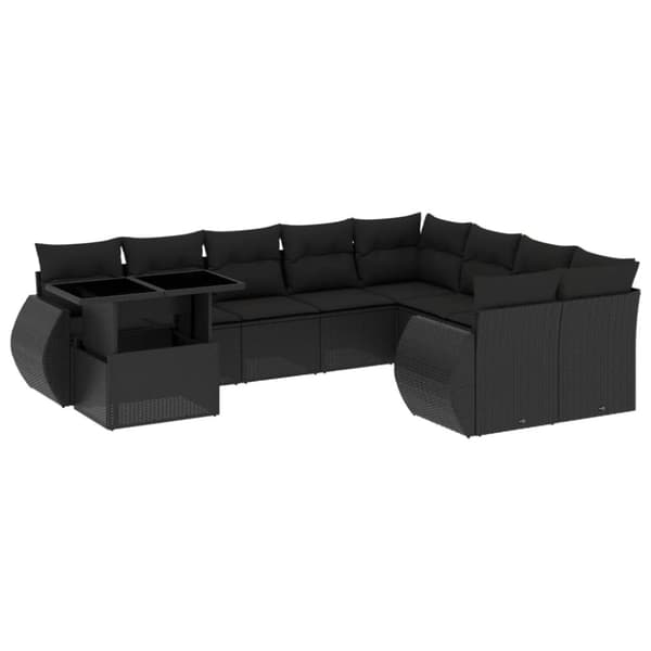 Loungegrupp 10 delar med svarta dynor konstrotting