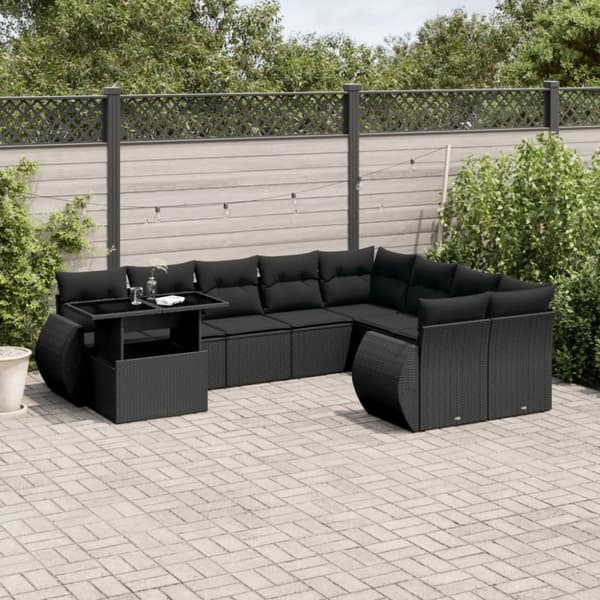 Loungegrupp 10 delar med svarta dynor konstrotting