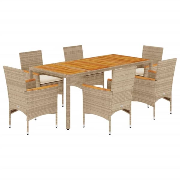 Matgrupp för trädgården med dynor 7 delar beige konstrotting