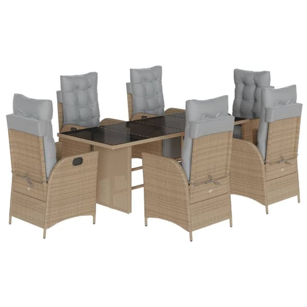 spisebordssæt til haven 7 dele med hynder polyrattan beige