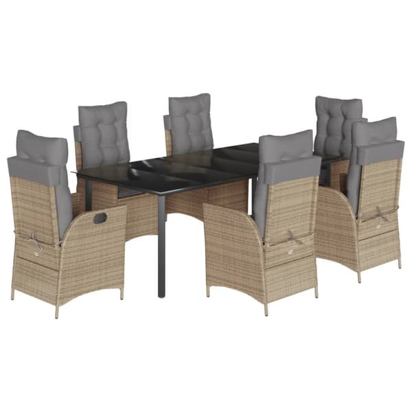 Matgrupp för trädgården med dynor 7 delar beige konstrotting