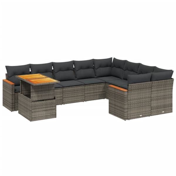 sofasæt til haven 10 dele med hynder polyrattan grå