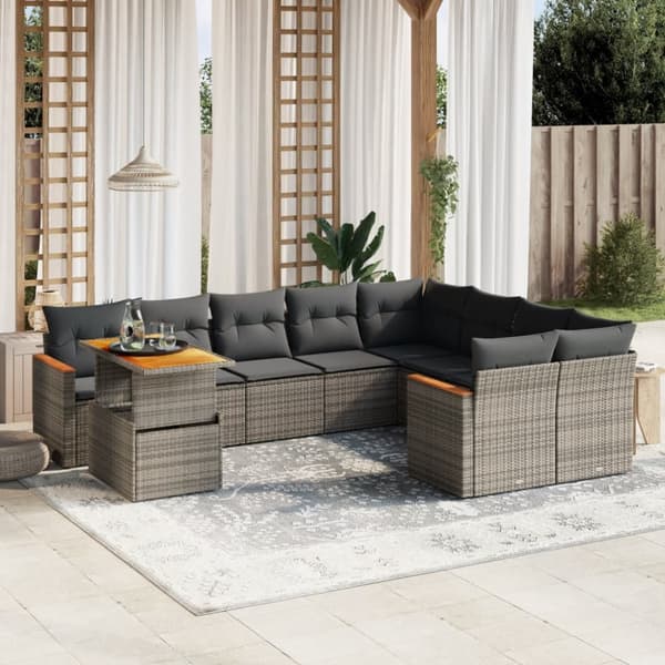 sofasæt til haven 10 dele med hynder polyrattan grå