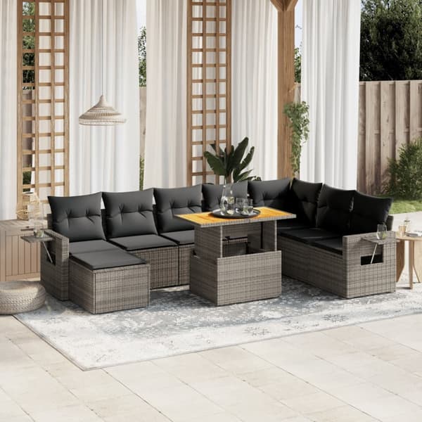 sofasæt til haven 9 dele med hynder polyrattan grå
