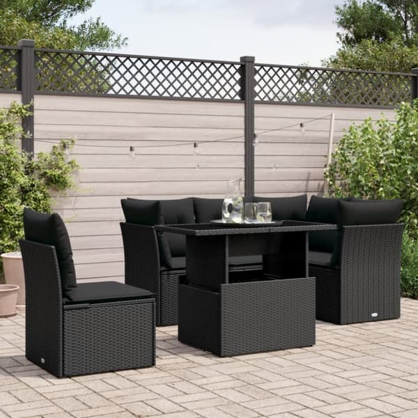 Loungegrupp med dynor 6 delar svart konstrotting
