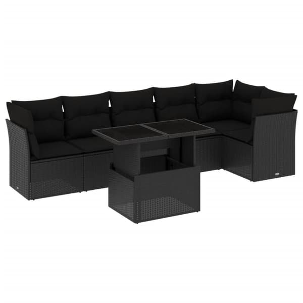 sofasæt til haven 7 dele med hynder polyrattan sort