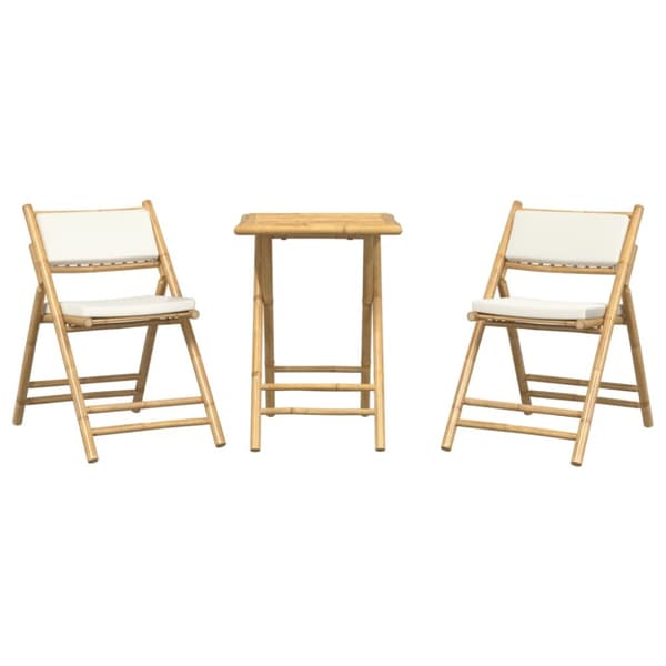 bistrostole 3 stk. foldbare med cremehvide hynder bambus