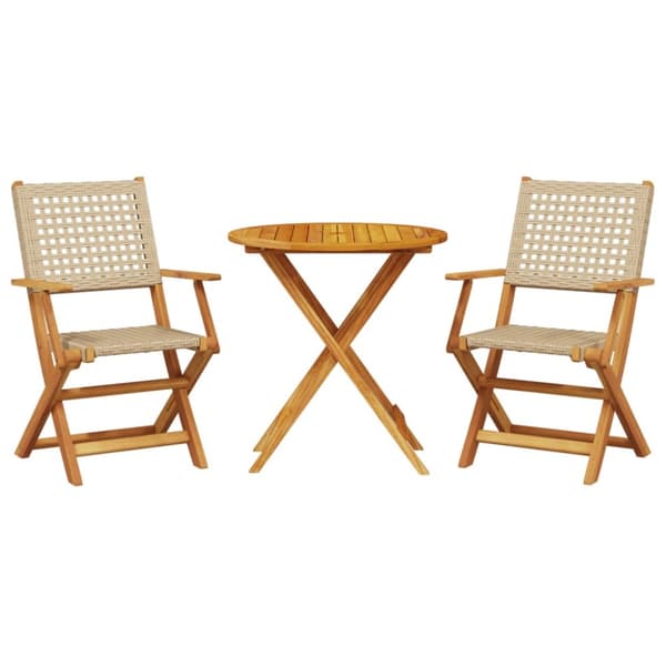 Caféset 3 delar beige konstrotting och massivt trä