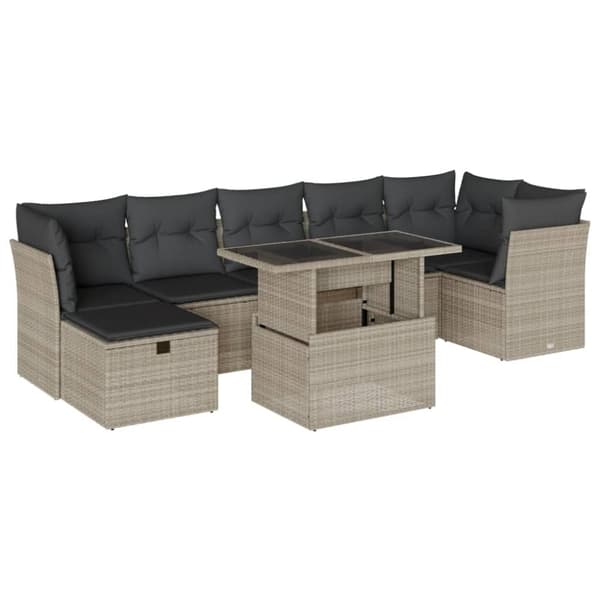 sofasæt til haven 8 dele med hynder polyrattan lysegrå