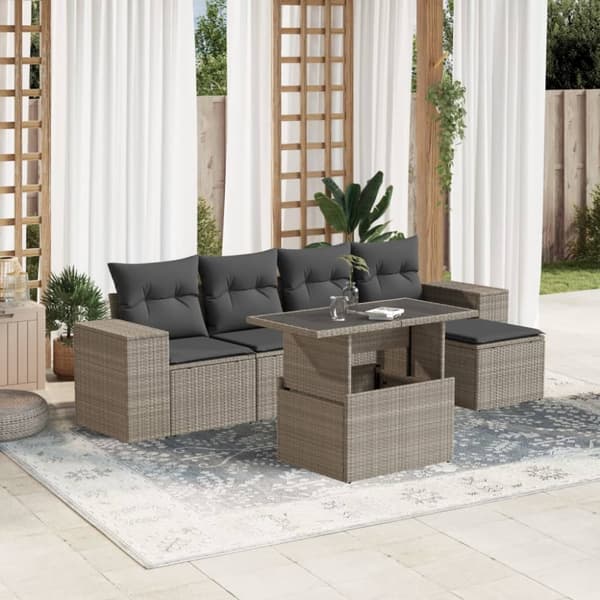 sofasæt til haven 6 dele med hynder polyrattan lysegrå