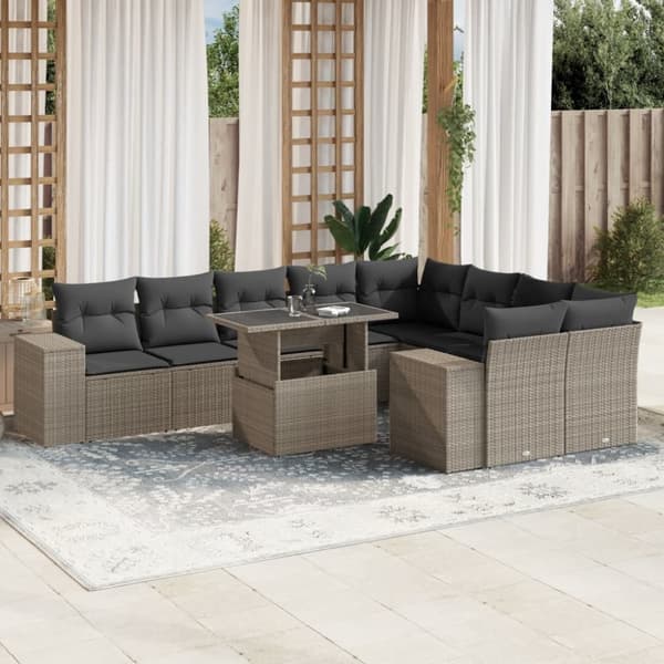sofasæt til haven 10 dele med hynder polyrattan lysegrå