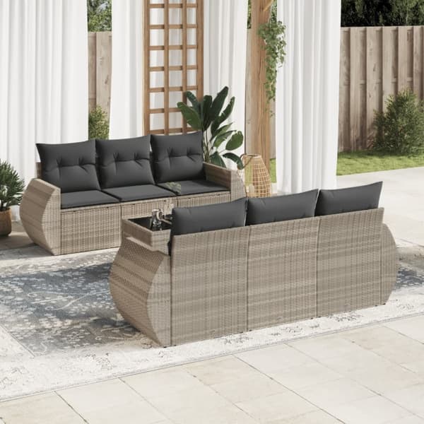 sofasæt til haven 7 dele med hynder polyrattan lysegrå