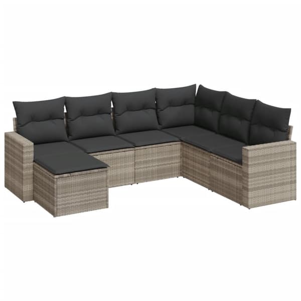 sofasæt til haven 7 dele med hynder polyrattan lysegrå
