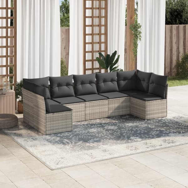 sofasæt til haven 7 dele med hynder polyrattan lysegrå