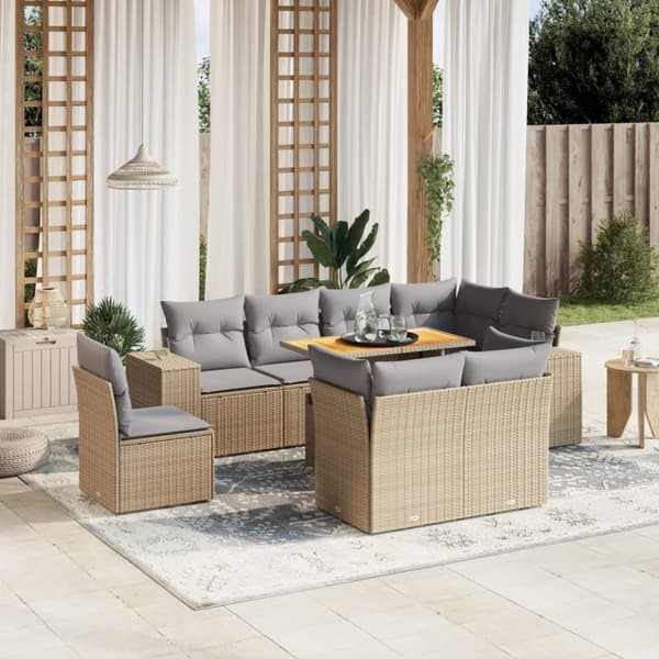 sofasæt til haven 9 dele med hynder polyrattan beige