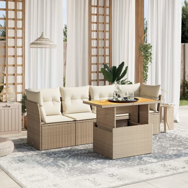 Soffgrupp för trädgården med dynor 5 delar beige konstrotting