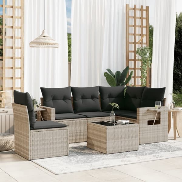 sofasæt til haven 6 dele med hynder polyrattan lysegrå