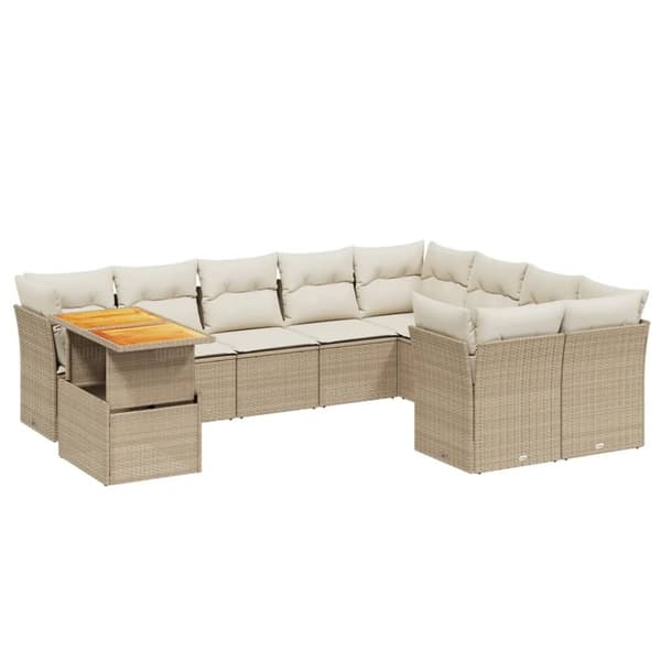 sofasæt til haven 10 dele med hynder polyrattan beige