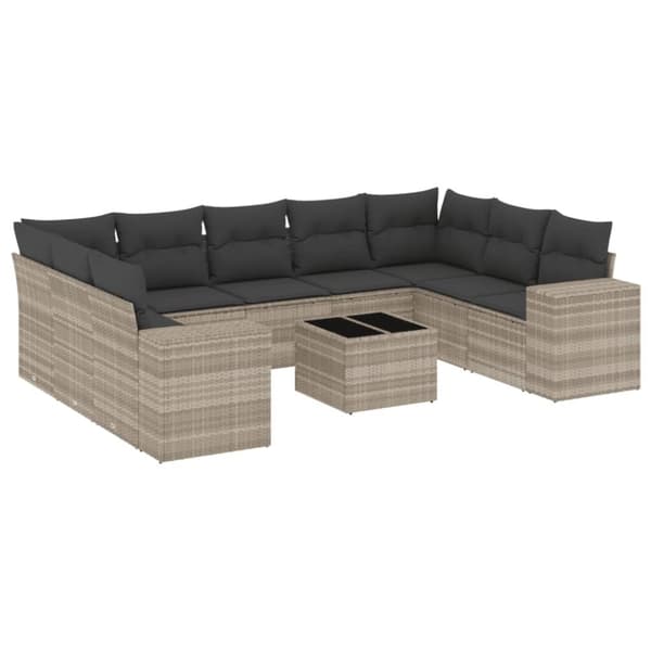 sofasæt til haven 10 dele med hynder polyrattan lysegrå