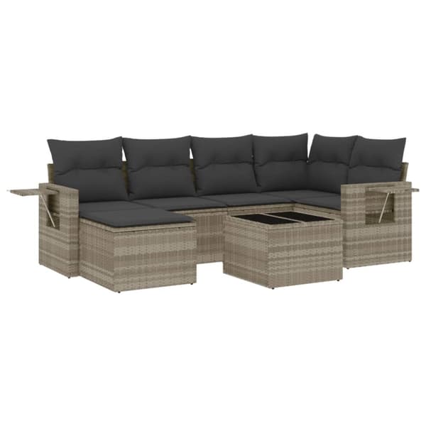 sofasæt til haven 7 dele med hynder polyrattan lysegrå