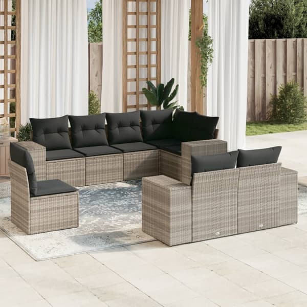 sofasæt til haven 8 dele med hynder polyrattan lysegrå