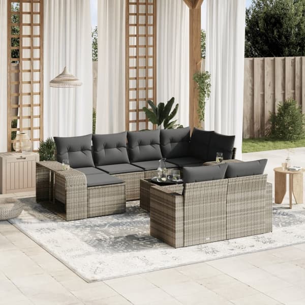 loungesæt til haven 11 dele med hynder polyrattan grå