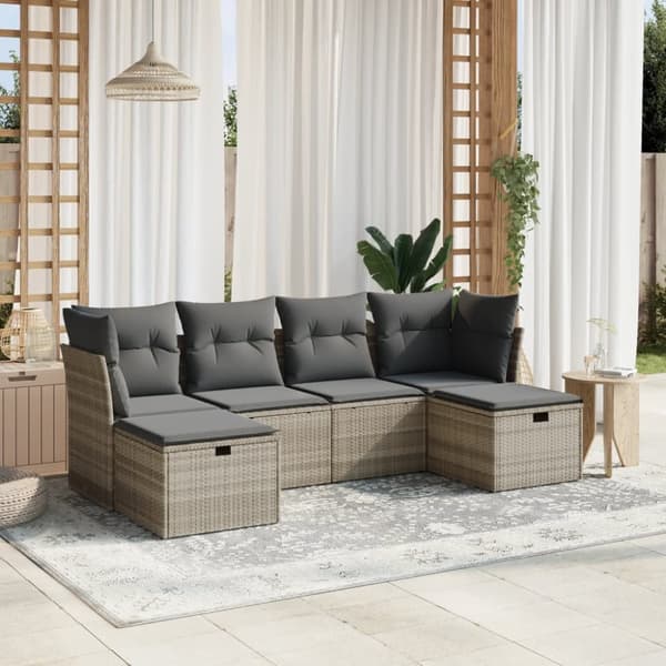 sofasæt til haven 6 dele med hynder polyrattan lysegrå