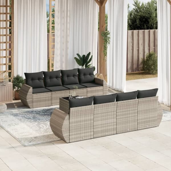 sofasæt til haven 9 dele med hynder polyrattan lysegrå