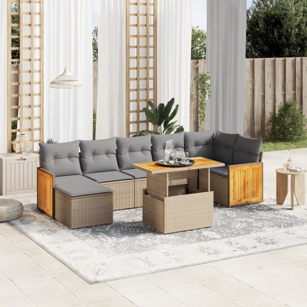 sofasæt til haven 8 dele med hynder polyrattan beige