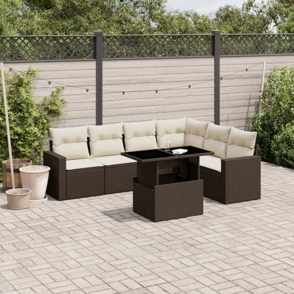 sofasæt til haven 7 dele med hynder polyrattan brun