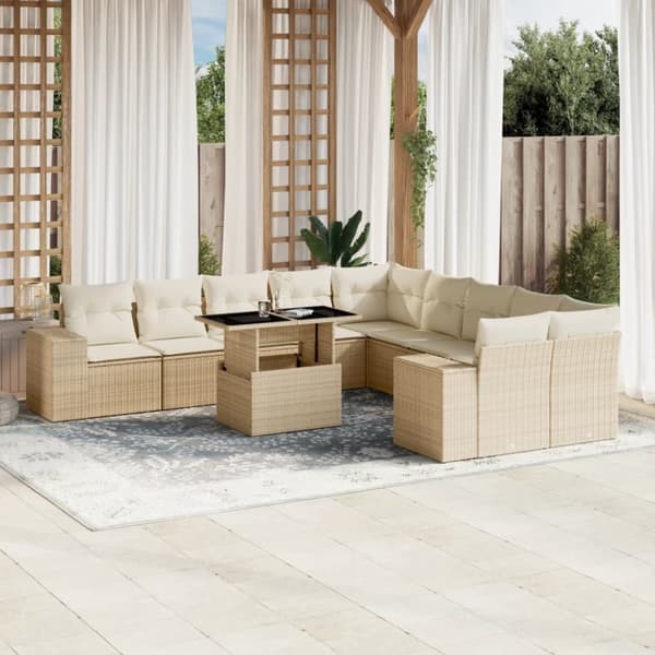 sofasæt til haven 11 dele med hynder polyrattan beige