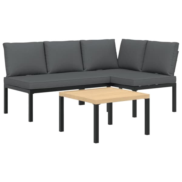 sofasæt til haven 3 dele med hynder aluminium sort
