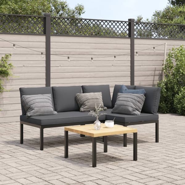 sofasæt til haven 3 dele med hynder aluminium sort