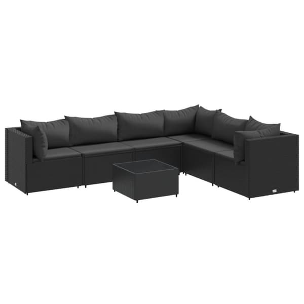 loungesæt til haven 7 dele med hynder polyrattan sort