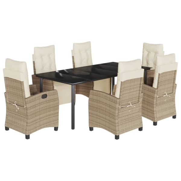 spisebordssæt til haven 7 dele med hynder polyrattan beige