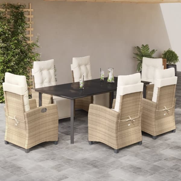 spisebordssæt til haven 7 dele med hynder polyrattan beige