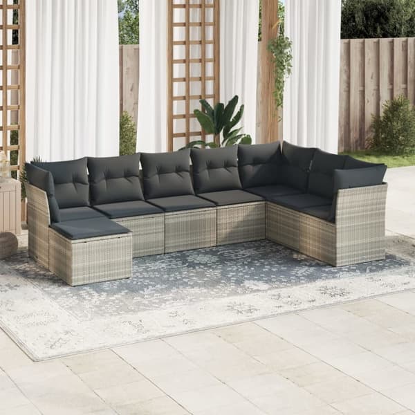 sofasæt til haven 8 dele med hynder polyrattan lysegrå
