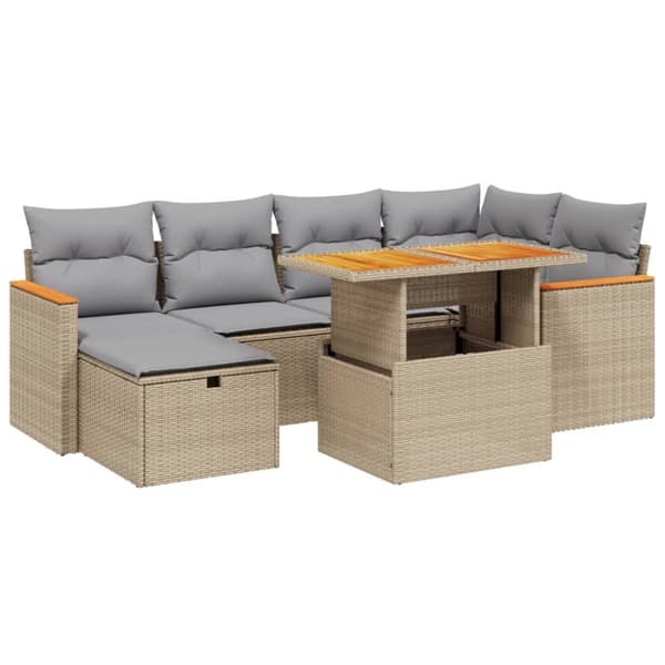 sofasæt til haven 7 dele med hynder polyrattan beige