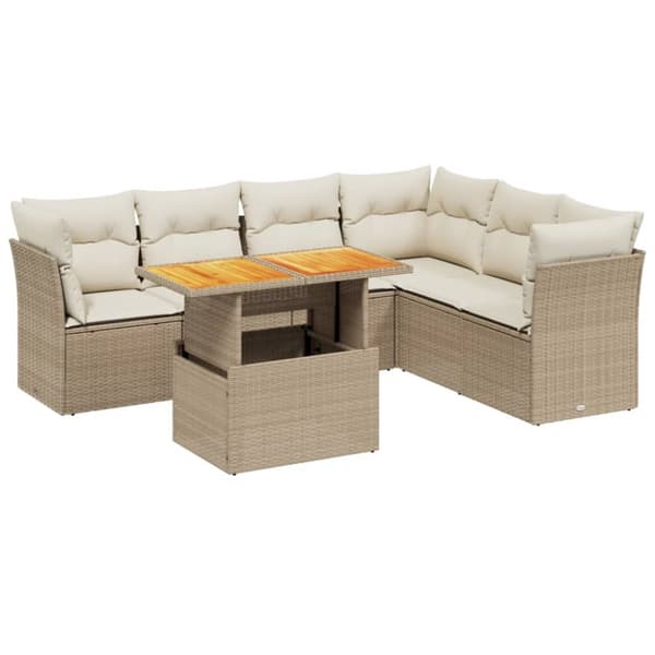 sofasæt til haven 7 dele med hynder polyrattan beige