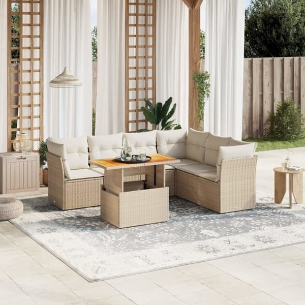 sofasæt til haven 7 dele med hynder polyrattan beige