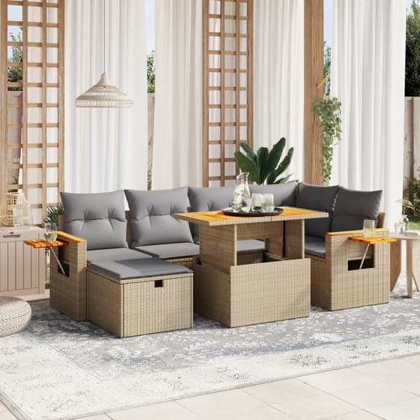 sofasæt til haven 7 dele med hynder polyrattan beige