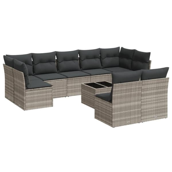 sofasæt til haven 10 dele med hynder polyrattan lysegrå