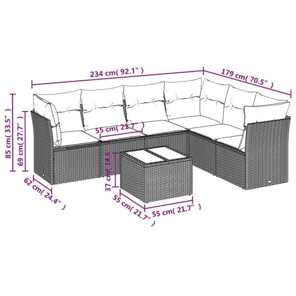 7-osainen puutarhaloungesetti, tyynyillä, vaaleanharmaa