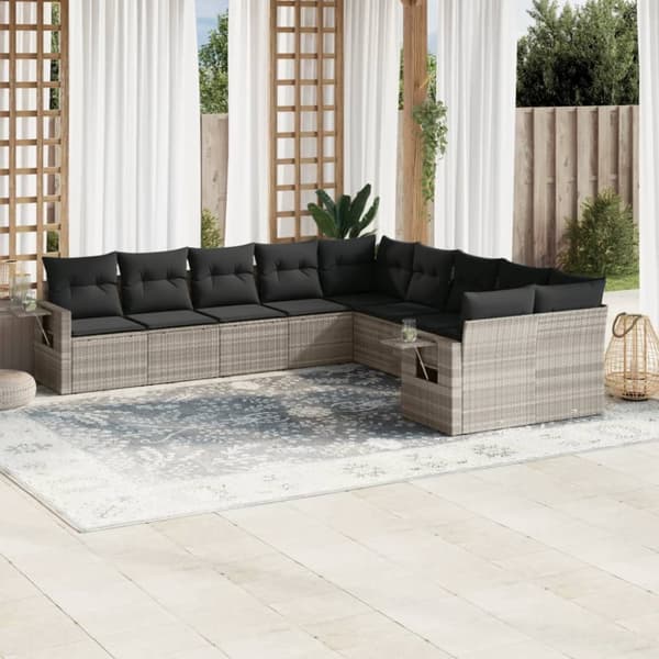sofasæt til haven 10 dele med hynder polyrattan lysegrå