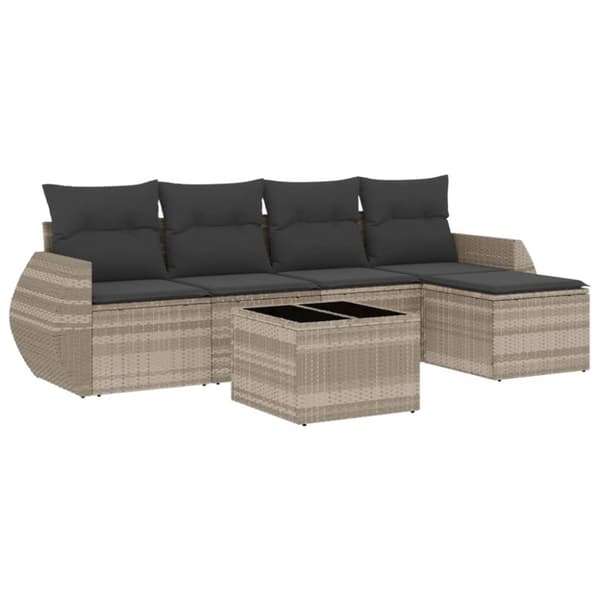 sofasæt til haven 6 dele med hynder polyrattan lysegrå