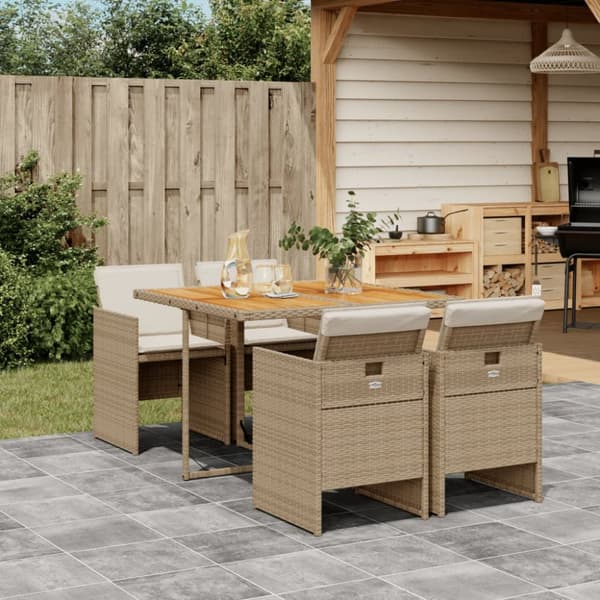 spisebordssæt til haven 5 dele med hynder polyrattan beige