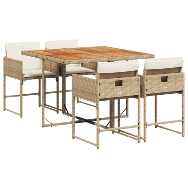 Matgrupp för trädgården med dynor 5 delar beige konstrotting