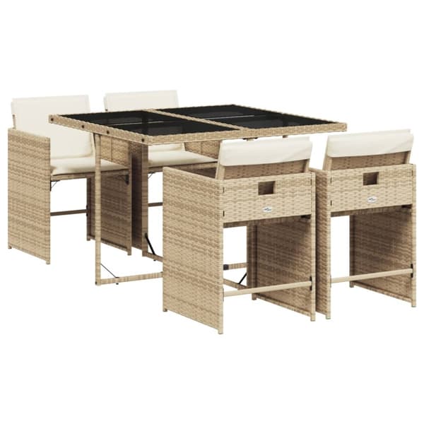 Matgrupp för trädgården med dynor 5 delar beige konstrotting