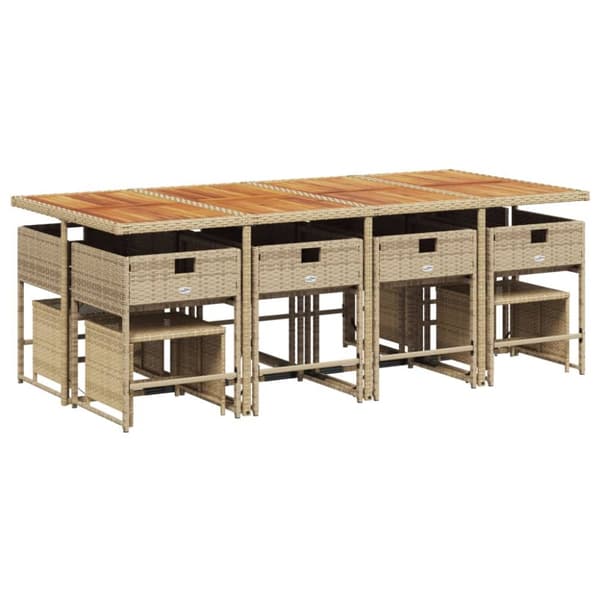 Matgrupp för trädgården med dynor 13 delar beige konstrotting