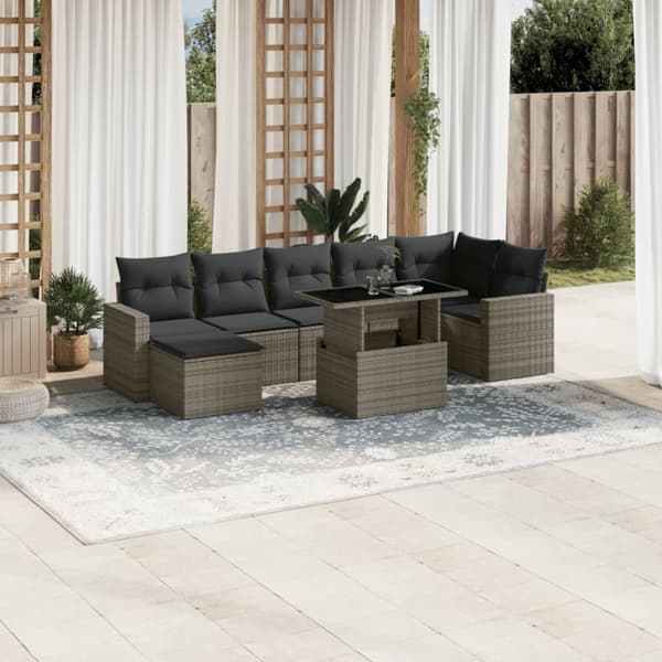 sofasæt til haven 8 dele med hynder polyrattan grå